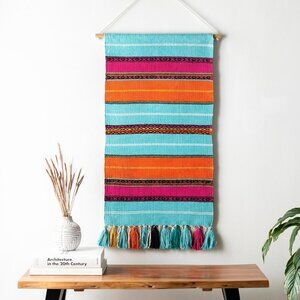 New Mexican Southwestern Boho Western Colorful Hand Woven Cotton Wall Hanging